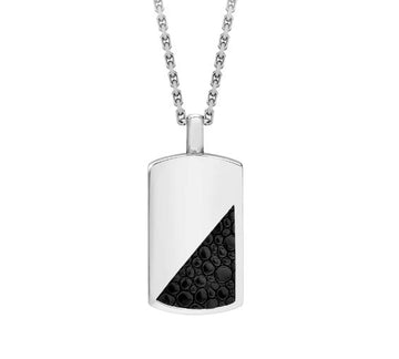 Sterling Silver Dog Tag Necklace with Stingray Leather Inlay by Hoxton London Roberts McCammon 