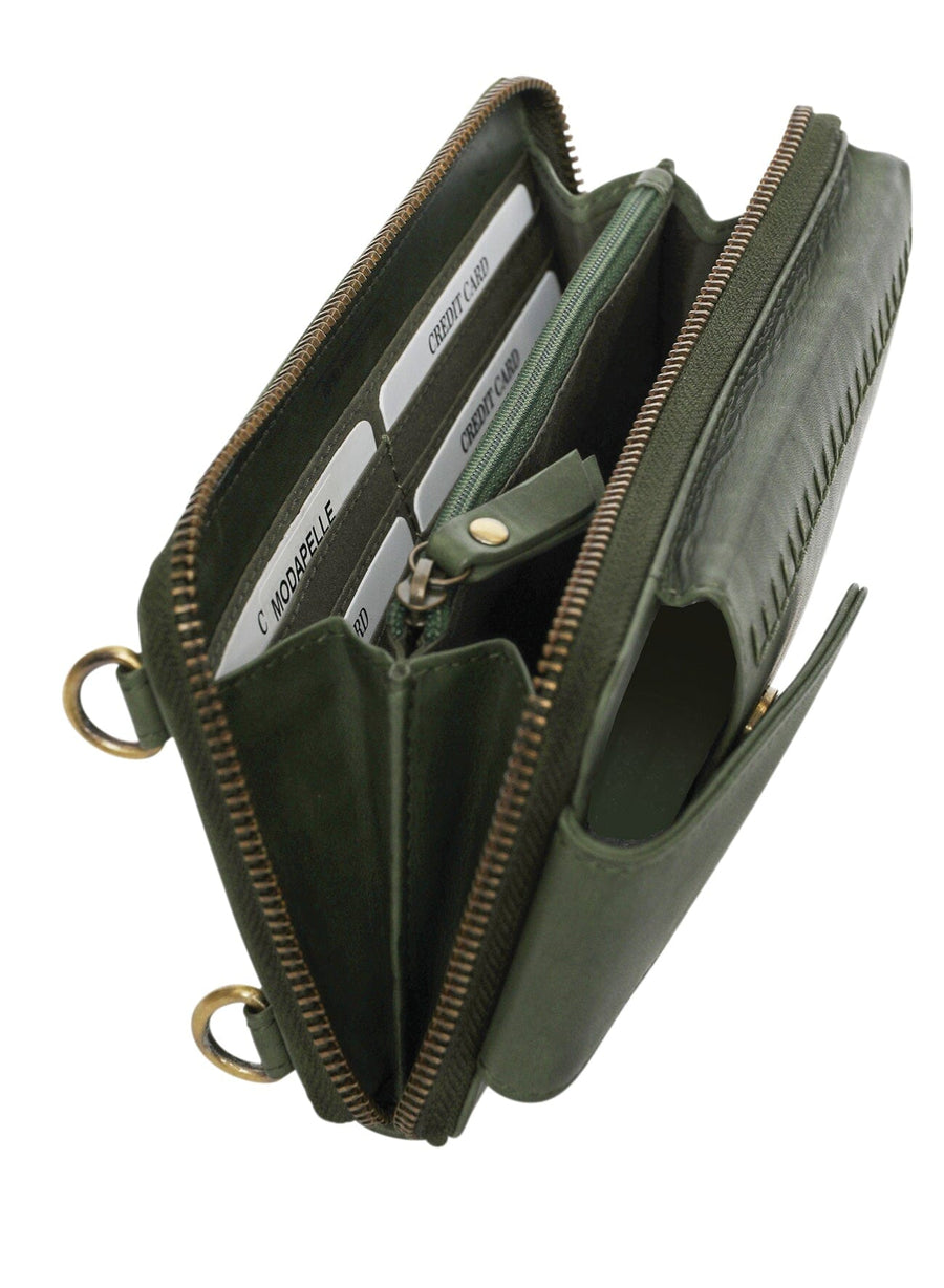 'Strap & Snap' Leather Organiser Handbags, Wallets & Cases Modapelle Olive 