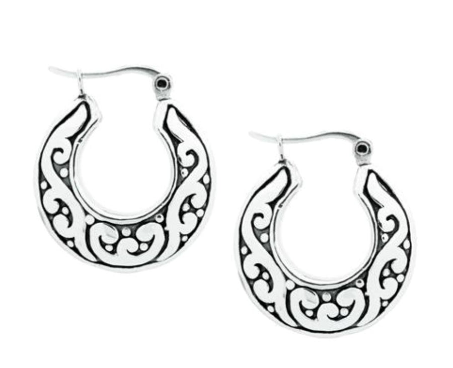 Swirling Silver Hoop Earrings 