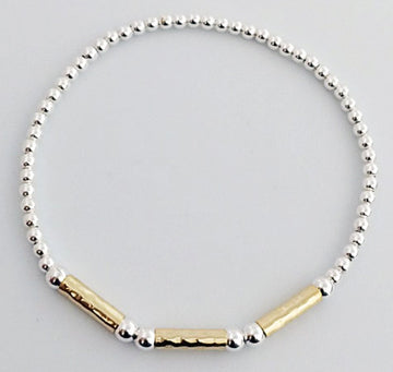 Triple Gold Bar Silver Ball Bracelet Accessories Gammies SILVER 