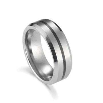 Tungsten Infinity Ring - Black Band w/ Brushed & Polished Silver Men's Jewellery DPI Jewellery 