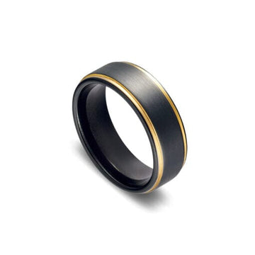 Tungsten Infinity Ring - IP Black with Gold Bevel Edge Men's Jewellery DPI Jewellery 