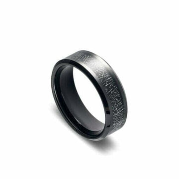 Tungsten Infinity Ring - IP Black with Simulated Meteorite Inlay Men's Jewellery DPI Jewellery 