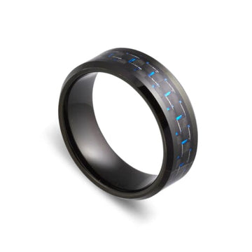 Tungsten Infinity Ring - Metallic Blue Weave Carbon Fibre Inlay Men's Jewellery DPI Jewellery 