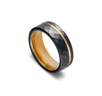 Tungsten ring - IP Black Faceted Cut / Yellow Gold Men's jewellery DPI Jewellery 
