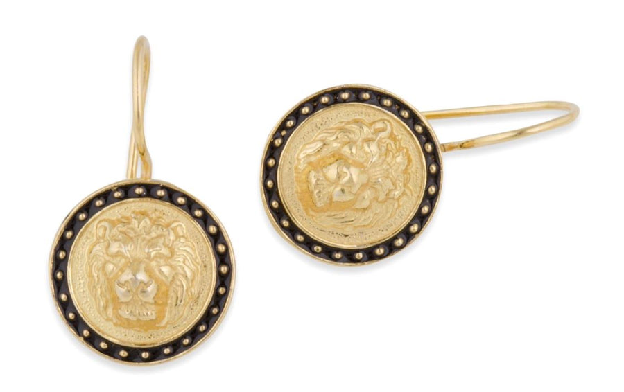Turkish Gold Sovereign Lion Head Hook Earrings Women's Jewellery Red Turk 