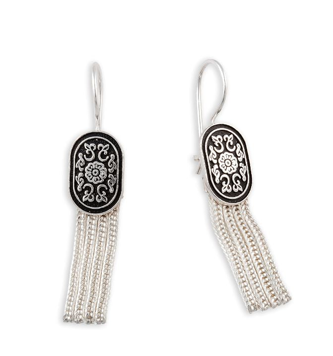 Turkish Small Silver Cartouche Tassel Earrings Jewellery Red Turk 