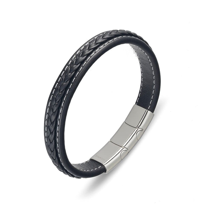 Wilde Leather Bracelet with Stitch Detail Men's Jewellery DPI Jewellery Black 
