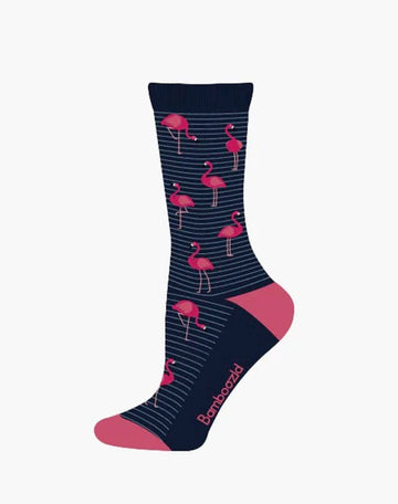 Women's Bamboo Socks - Flamingo Stripe Underwear Pussyfoot 