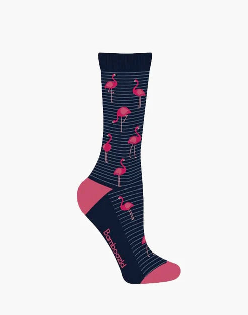 Women's Bamboo Socks - Flamingo Stripe Underwear Pussyfoot 