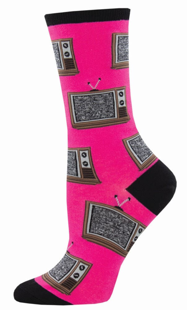 Women's Graphic Socks - Retro TV Accessories Bobangles Pink 