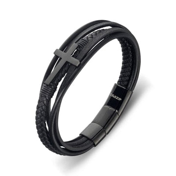 Xeles Cross Leather Bracelet Men's Jewellery DPI Jewellery Black 