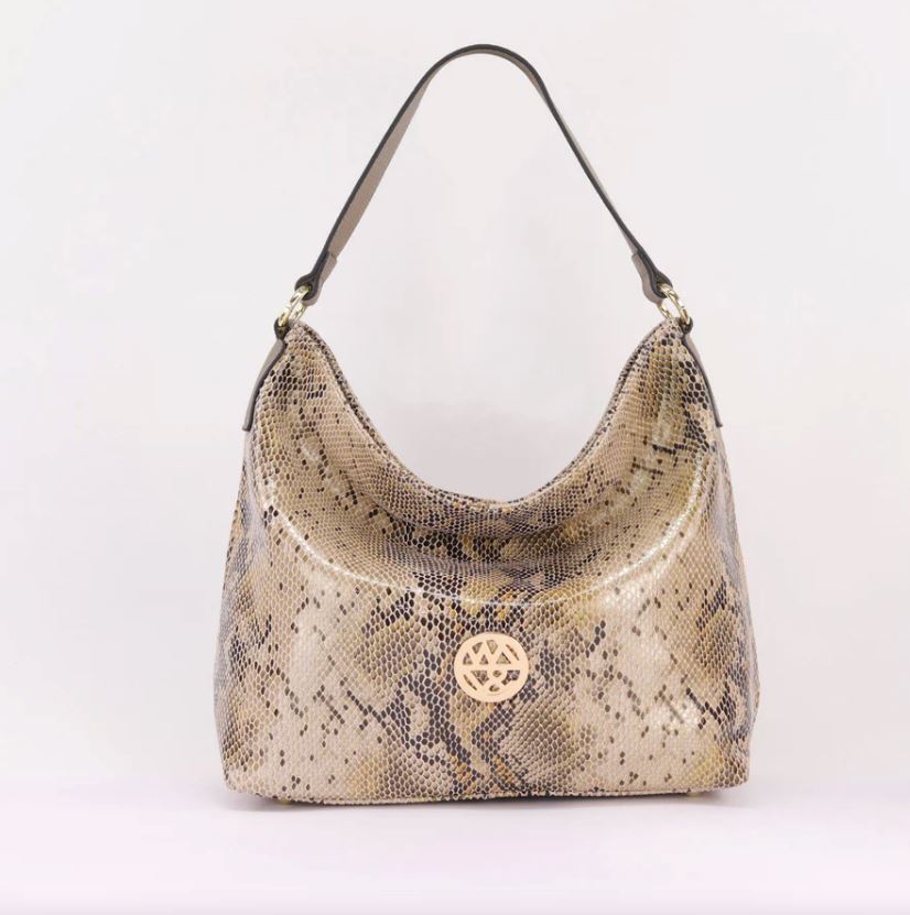 Amber Leather Hobo Bag Bag Willow & Zac Sand Python 