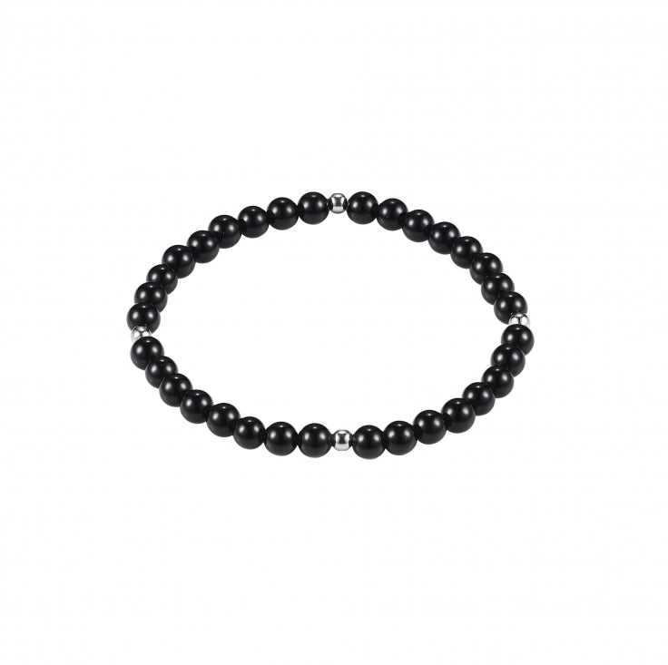 Black Agate & S/S Bead Bracelet Men's Jewellery Cudworth 