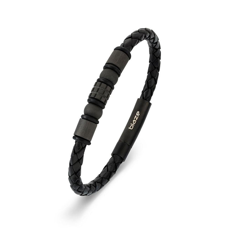 Black leather bracelet/carbon fiber beads Men's Jewellery DPI (Display Plus Imports) 
