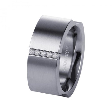 Brushed S/Steel Ring w/ 2 CZ Men's Jewellery Cudworth 