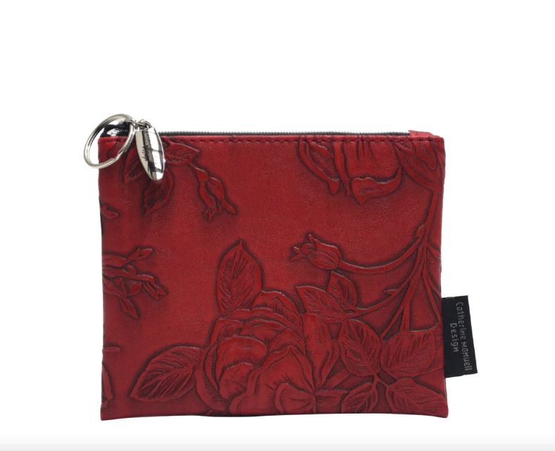 CMD Everyday Coin Purse women's wallet Catherine Manuell Design Red Embossed Roses 