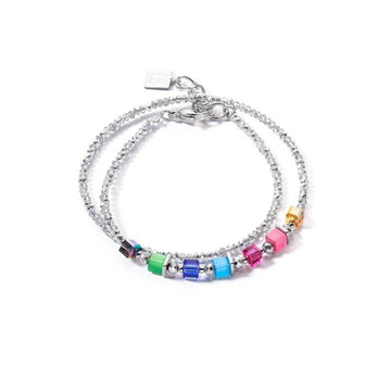 Coeur De Lion GeoCube Silver Rainbow Double Wrap Bracelet Women's Jewellery Timesupply 