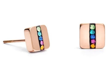 Coeur de Lion Square Rose Gold Multicolour Crystal Stud Earrings Bracelet Timesupply 