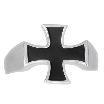 Cross Black Enamel Rhodium Plated S/Silver Ring Men's Jewellery TJD Silver 
