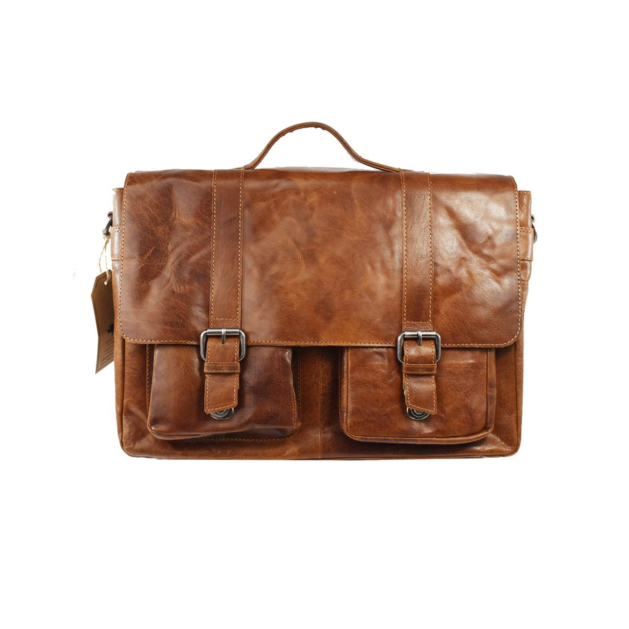 Emerson Leather Briefcase Bag Oran Brandy 