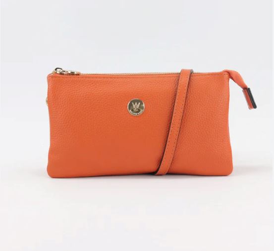 Evie Leather Clutch / Cross-Body Bag Bag Willow & Zac Hot Orange 
