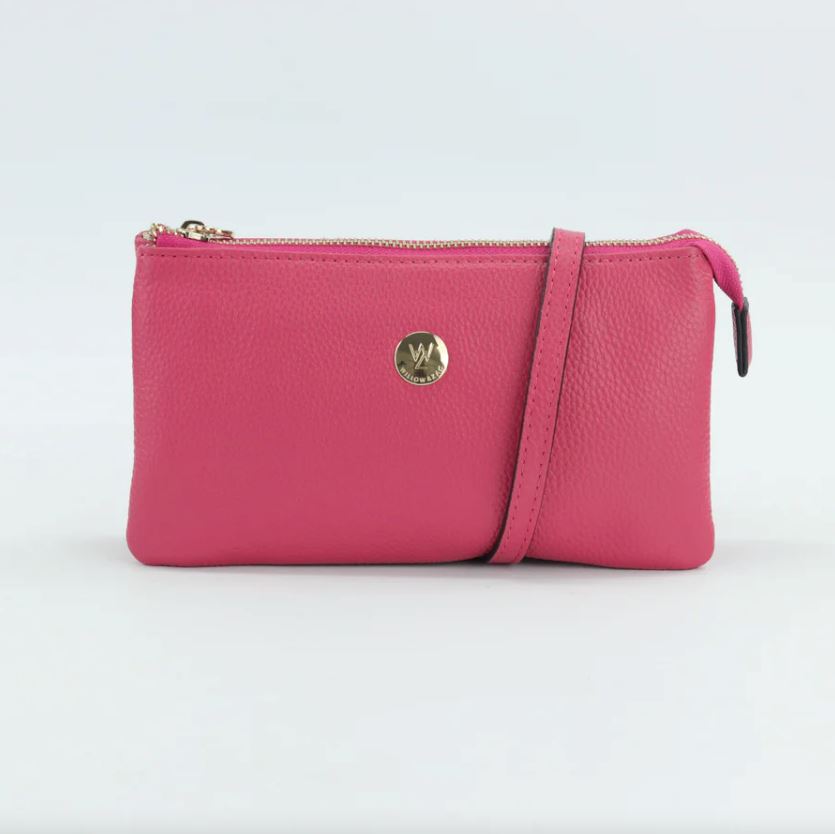 Evie Leather Clutch / Cross-Body Bag Bag Willow & Zac Hot Pink 