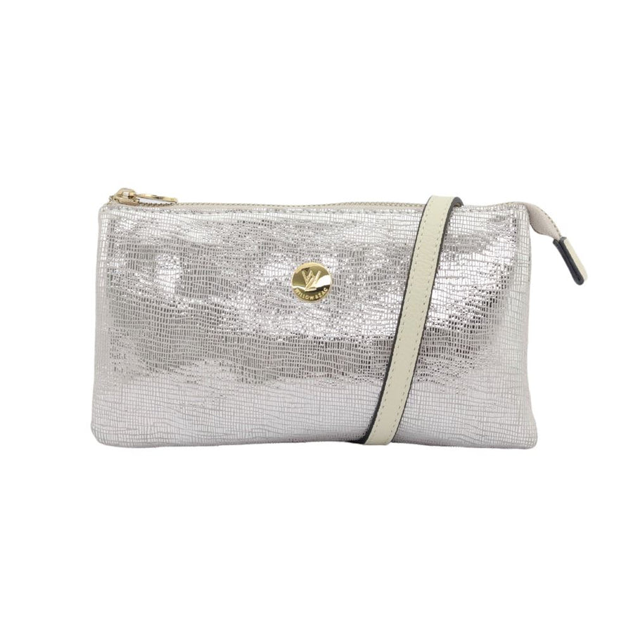 Evie Leather Clutch / Cross-Body Bag Bag Willow & Zac Silver Lattice 