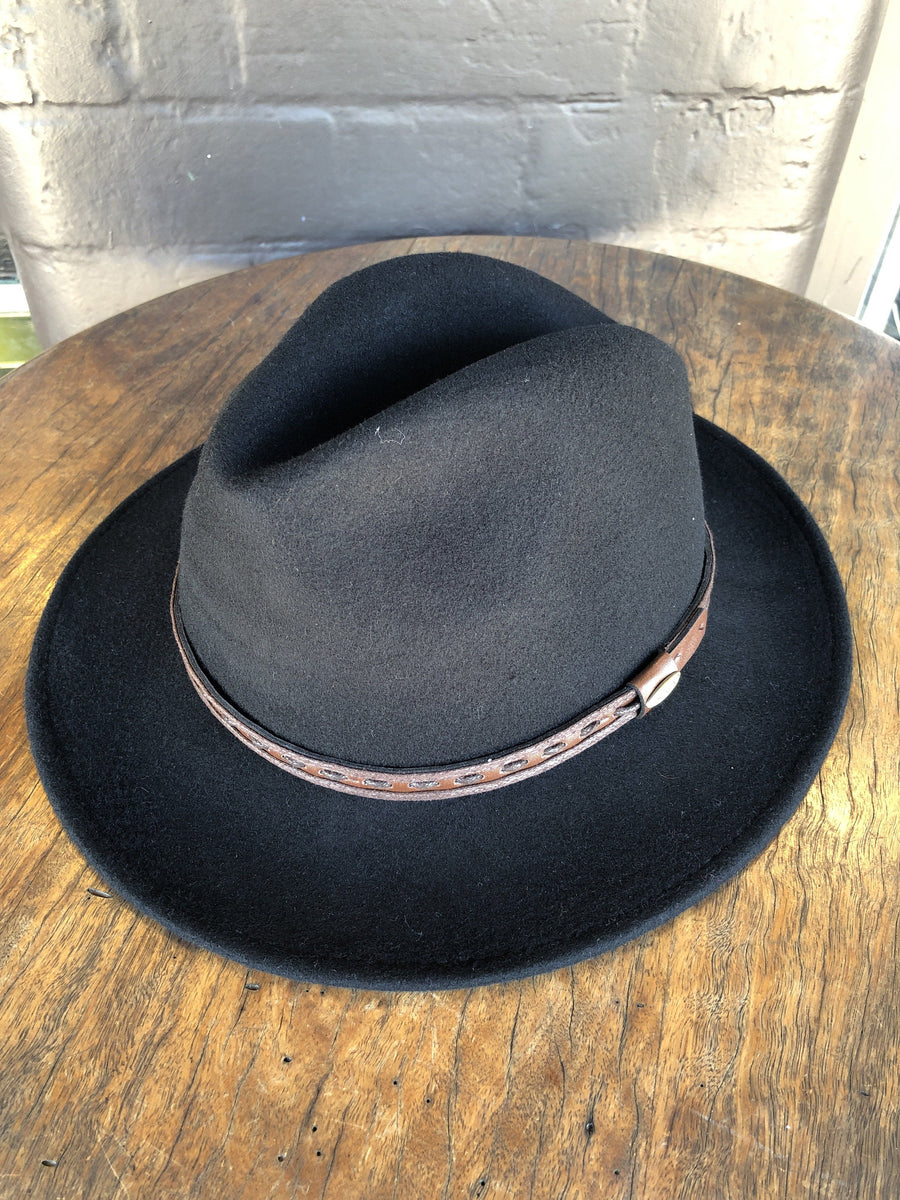 Johnny Crushable Wool Felt Safari Hat Hat Avenel Black M 