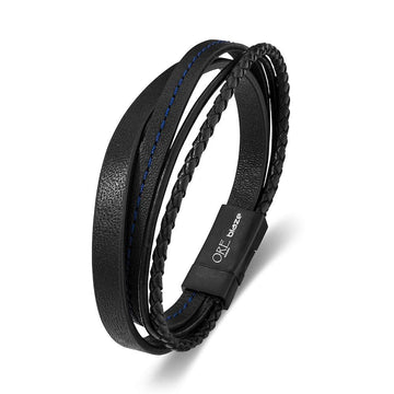 Multi strap leather bracelet w/ blue stitching Men's Jewellery DPI (Display Plus Imports) 