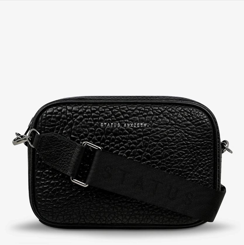 Plunder Leather Cross-Body Bag w/ Webbed Strap Bag Status Anxiety Black Bubble 