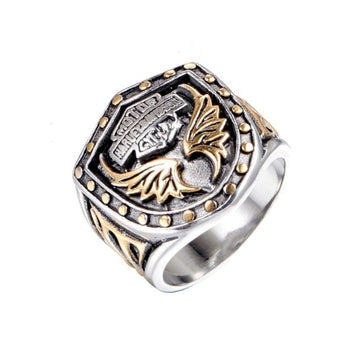 S/Steel Ring - Gold Detail Mototorcyle Logo Men's Jewellery DPI Jewellery 