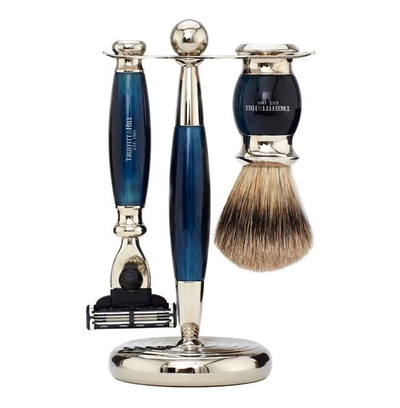 Truefitt & Hill Edwardian 3 Piece Shaving Set - Mach3 Shaving Barber Brands Blue Opal 