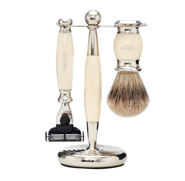 Truefitt & Hill Edwardian 3 Piece Shaving Set - Mach3 Shaving Barber Brands Faux Ivory 