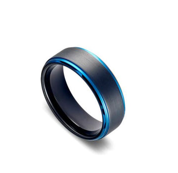 Tungsten Infinity Ring - Brushed IP Black Blue Beveled Edge Men's Jewellery DPI Jewellery 
