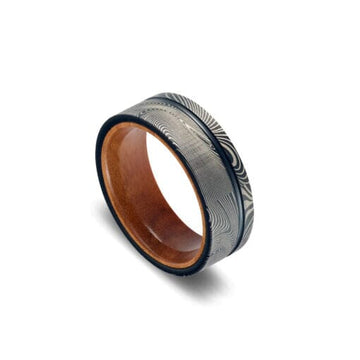 Tungsten Infinity Ring - IP Black Laser with Wood Inlay Men's Jewellery DPI Jewellery 