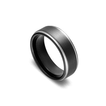 Tungsten Infinity Ring - IP Black with Silver Bevel Edge Men's Jewellery DPI Jewellery 