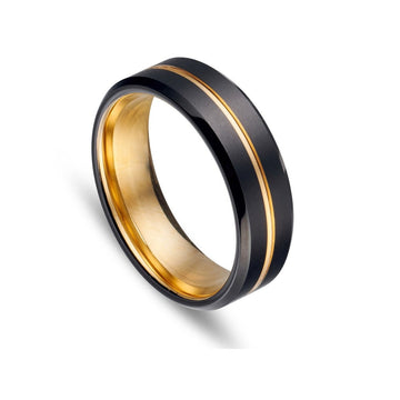 Tungsten Ring - Brushed Black/Gold Line Men's Jewellery DPI Jewellery 