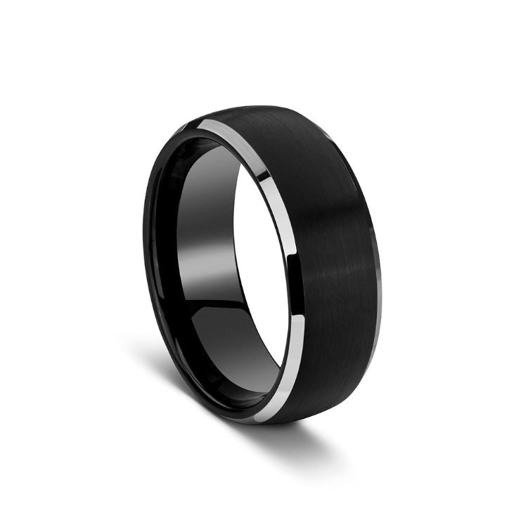 Tungsten Ring - Brushed dome/silver beveled edge Mens Jewellery DPI Jewellery 