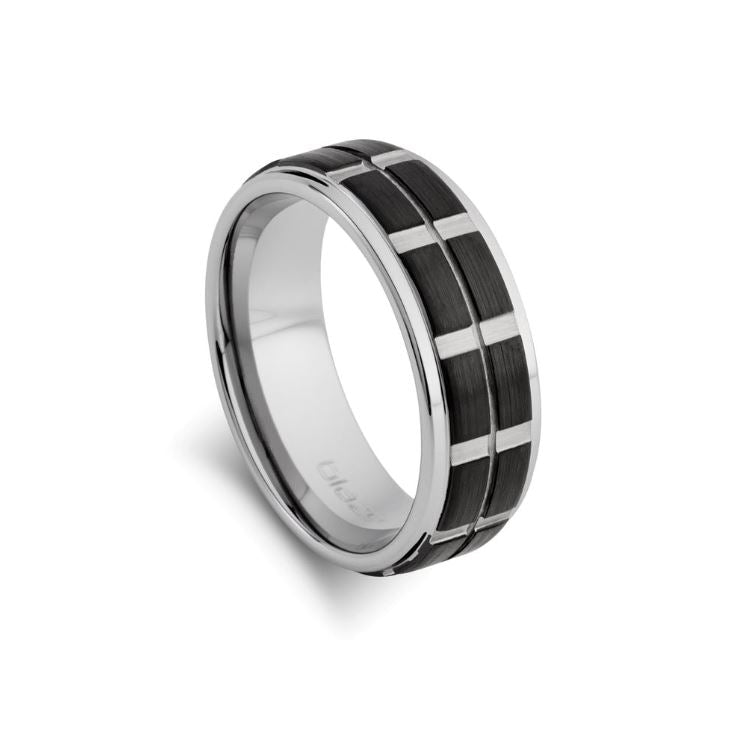 Tungsten Ring - Silver/Black Paneling Mens Jewellery DPI Jewellery 