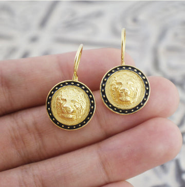 Turkish Gold Lion Earrings Women's Jewellery Red Turk 