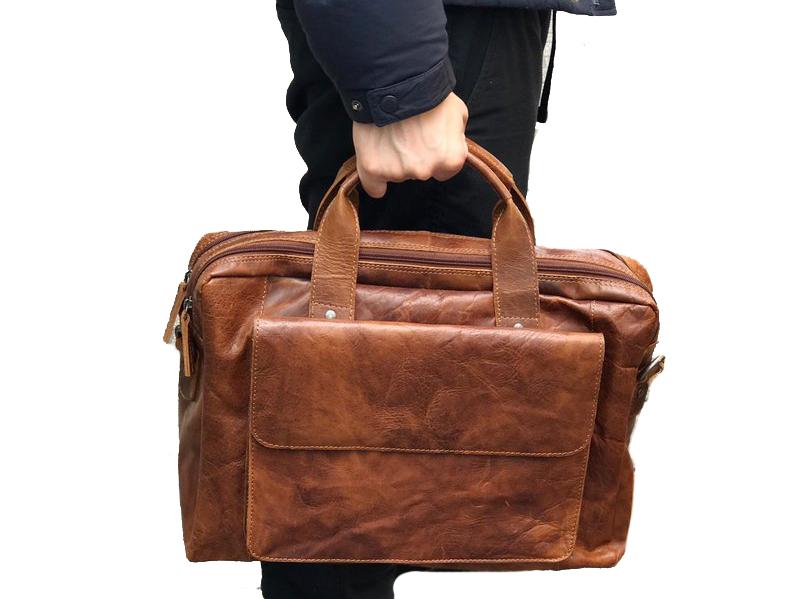 Turku Leather Briefcase / Satchel Bag Oran Brandy 