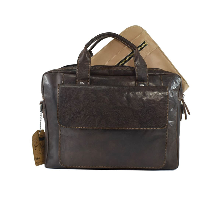 Turku Leather Briefcase / Satchel Bag Oran Brown 