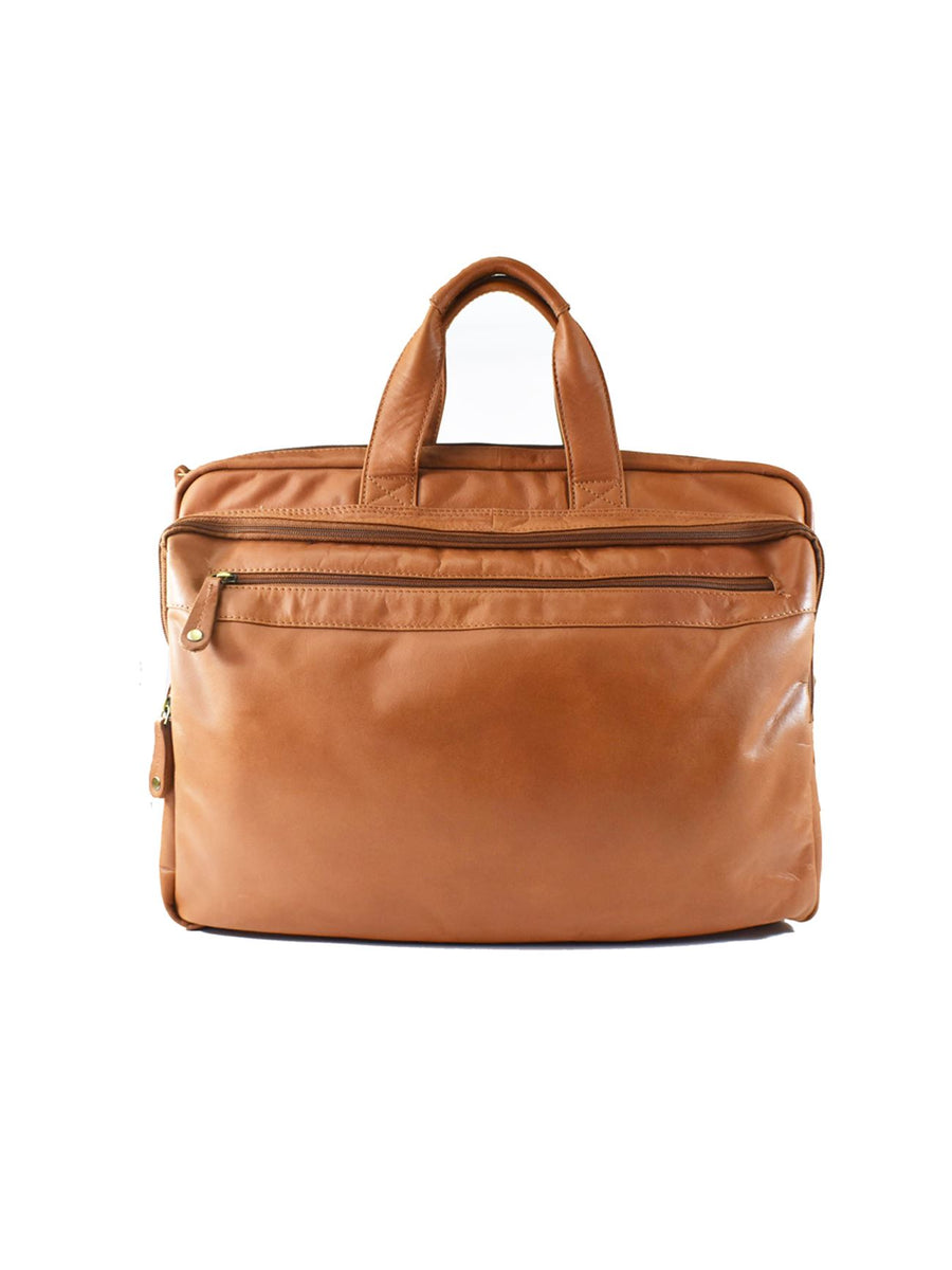 Vince Large Leather Briefcase Bag Oran Brandy 