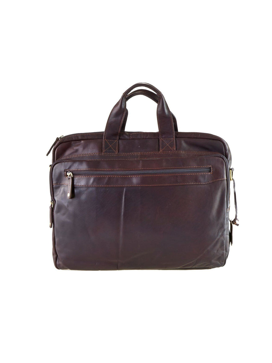 Vince Large Leather Briefcase Bag Oran Brown 