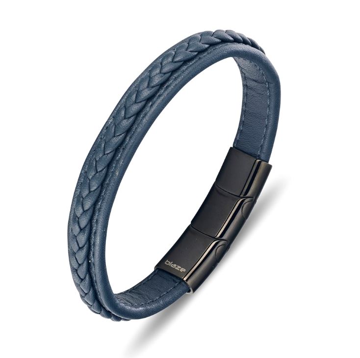 Wide plait detail leather bracelet Men's Jewellery DPI Jewellery 