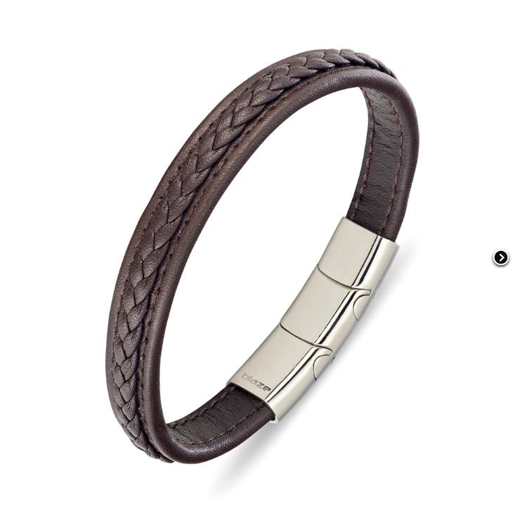 Wide plait detail leather bracelet Men's Jewellery DPI Jewellery 