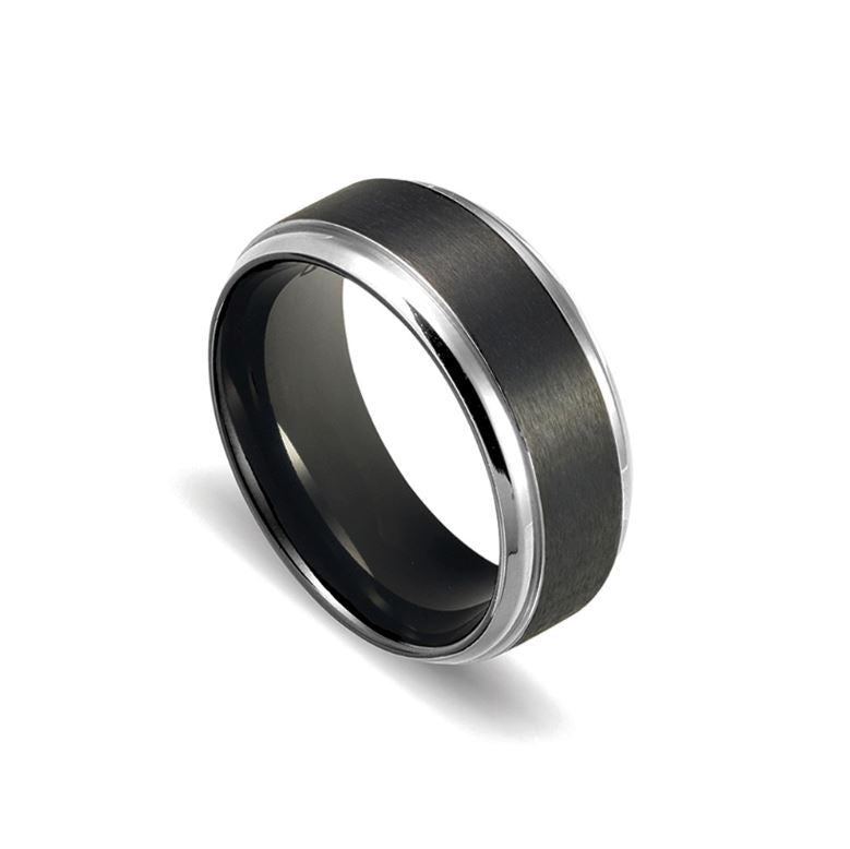 Zirconium Matte Black Ring w/Polished Bevelled Edge Men's Jewellery DPI Jewellery 