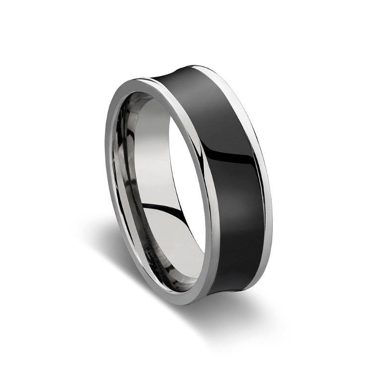 Zirconium Ring - Polished Black & Silver Mens Jewellery DPI Jewellery 