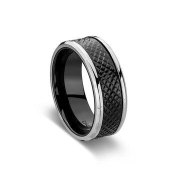 Zirconium Ring - Textured Black & Polished Mens Jewellery DPI (Display Plus Imports) 